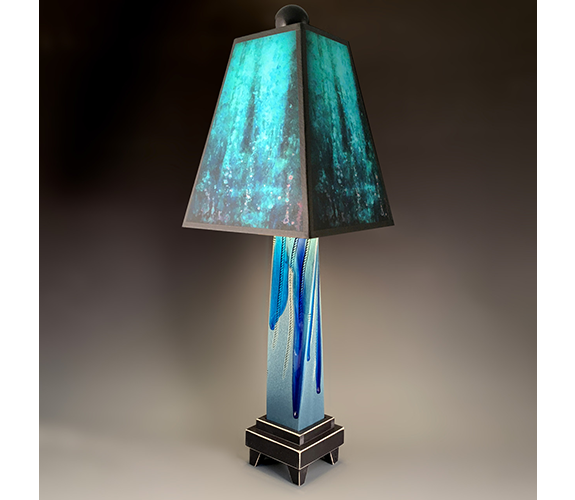 Ceramic LAMP, Twist Blue w/ Blue Rain Shade